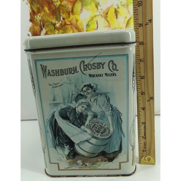 Rare Blue Print Vintage Flour Tin Gold Medal Flour Washburn Crosby Co cookie box - Picture 3 of 7